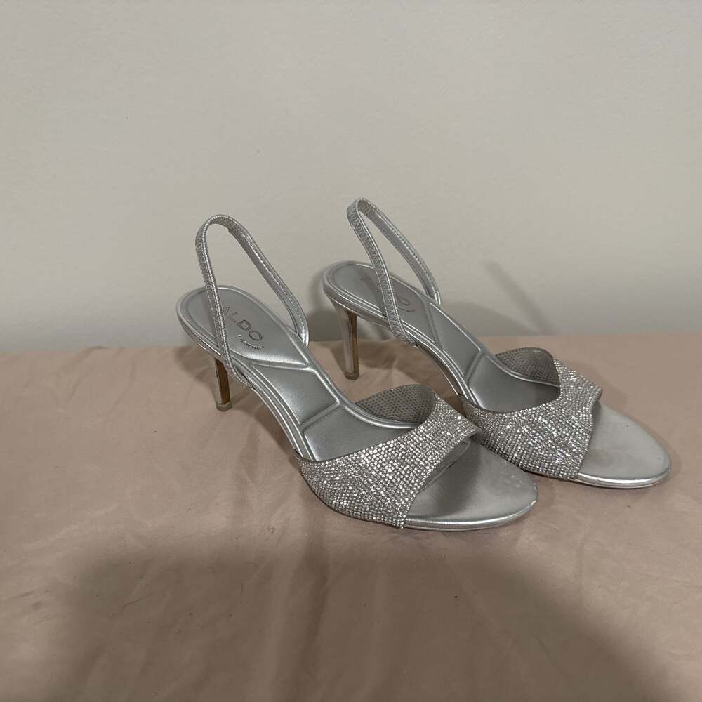 Aldo Silver Crystal Open Toe Heels